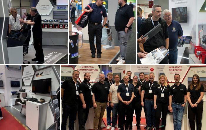Impressionen von der INTERSCHUTZ 2026 mit Fachgesprächen zu Einsatzkommunikation, Lösungen für Führungsfahrzeuge und Einsatzzentralen sowie dem Messeteam am Stand.