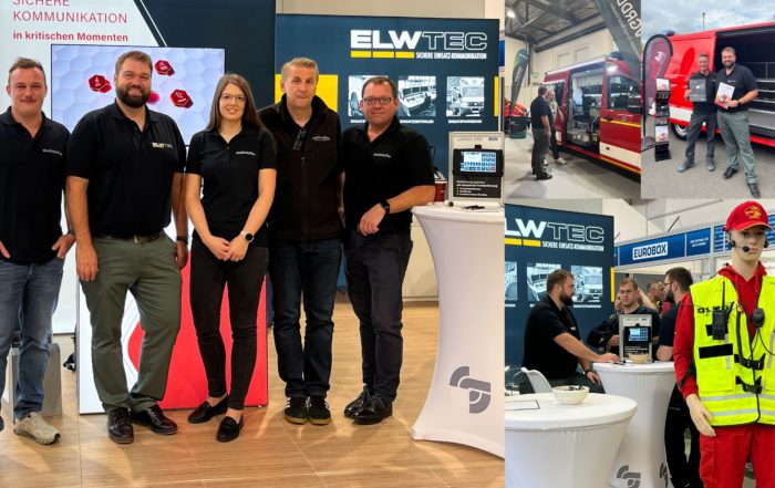 Impressionen vom ELWtec Messestand auf der FLORIAN 2026 mit Messeteam, Einsatzfahrzeug und Fachgesprächen